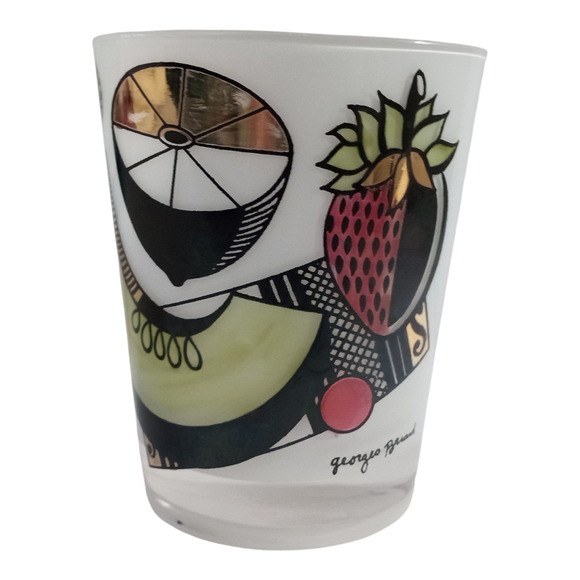 One Vtg MCM Georges Briard Fruit Ambrosia Frosted Rocks Old Fashioned Lowball - Picture 2 of 16